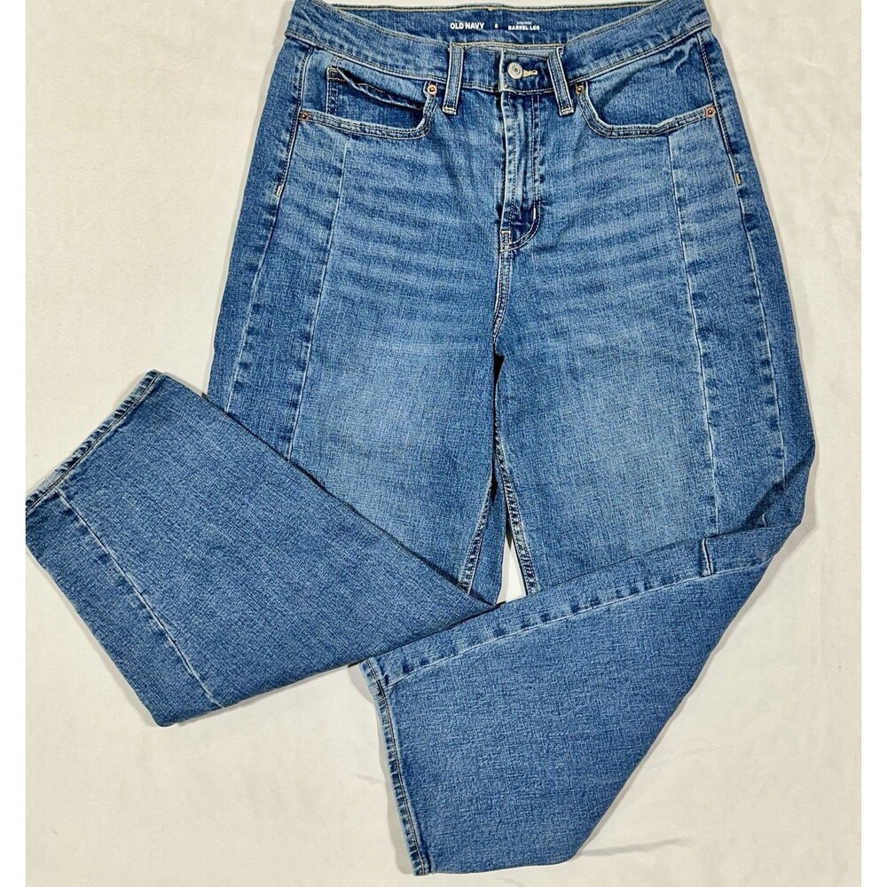 Old Navy Women’s Size 8 Barrel Leg High Rise Medium Wash Stretch Denim Jeans